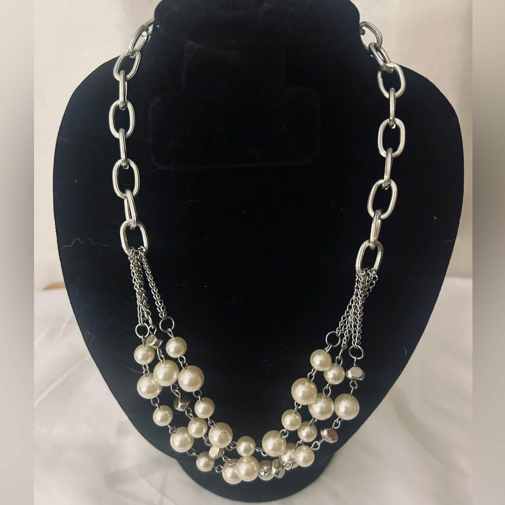 Elegant Set of Faux Pearls on an 18” Chain Necklace